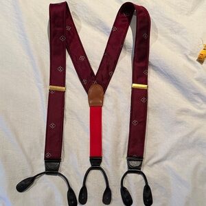 Men's Burgundy Silk Suspenders with Leather Accents